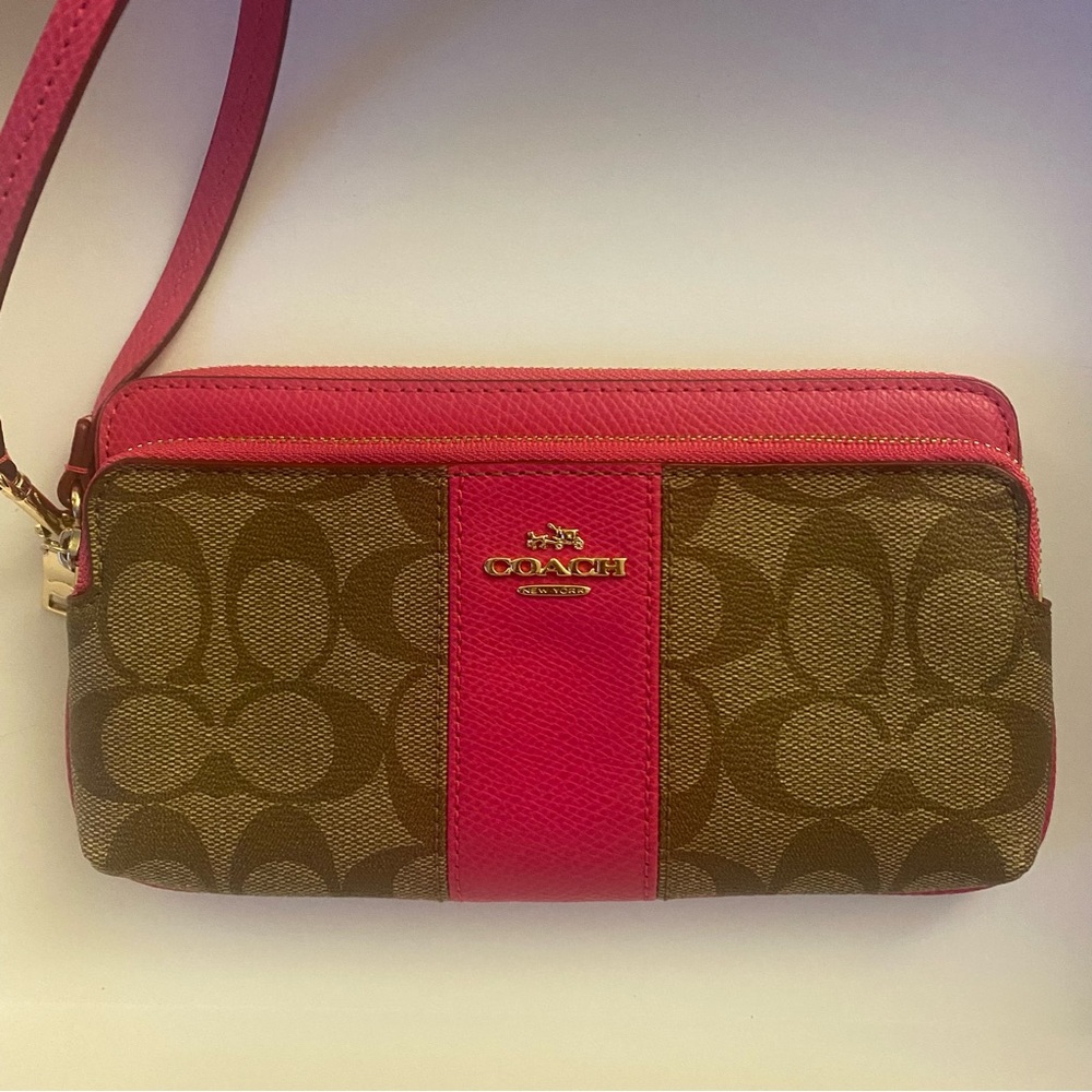 Coach Doble Zíper Colorblock Signature Canvas Wristlet EUC